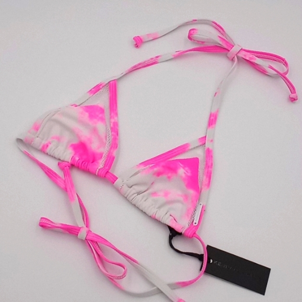 Kendall‎ + Kylie Triangle Mesh Trim Bikini Top Pink Tie Dye